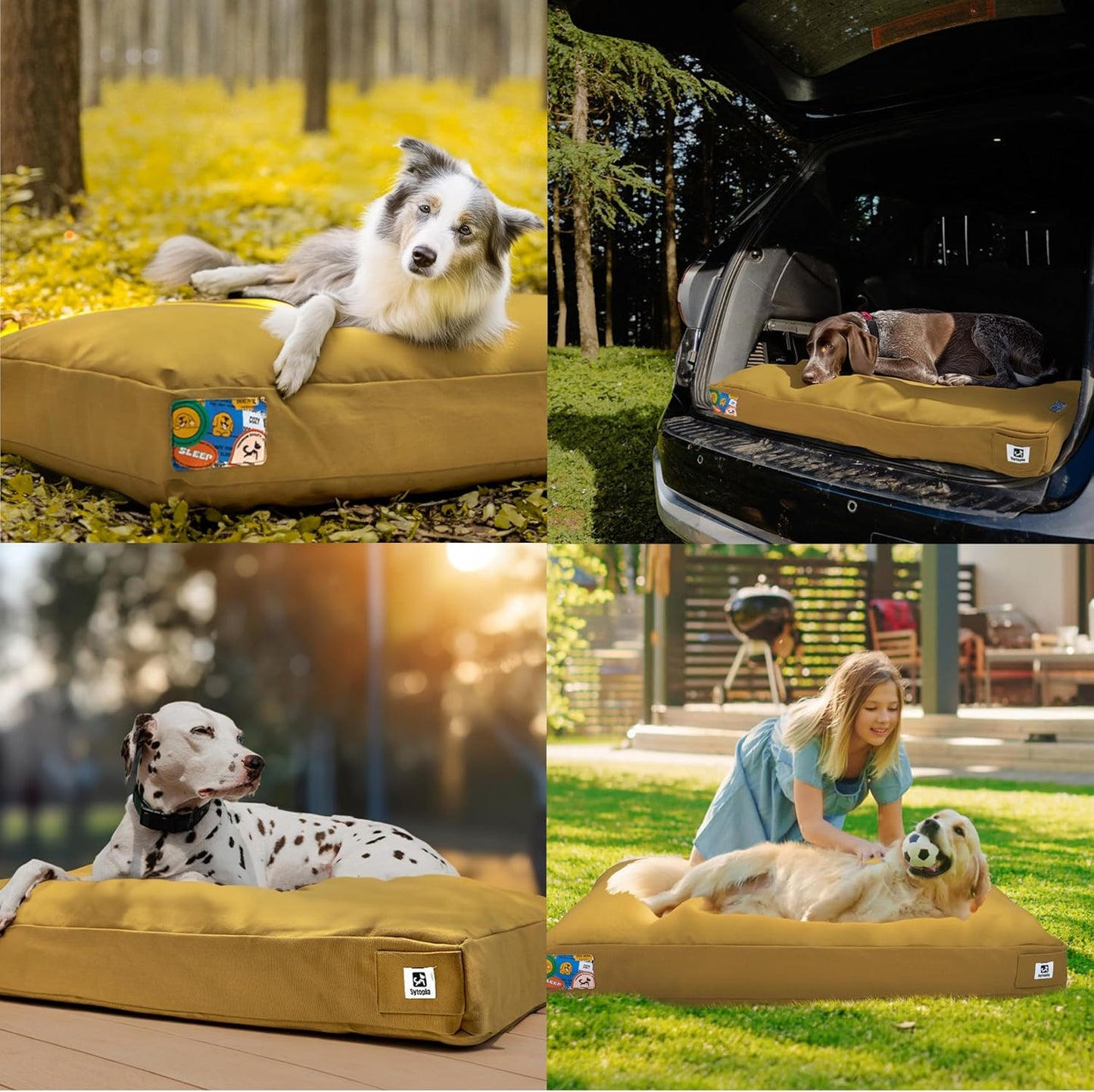 Sytopia 36-Inch Canvas Outdoor Dog Bed, Waterproof & Washable with Removable Cover, Ideal for Medium & Large Dogs, Chew-Proof Great for Indoor, Outdoor, Crate, or Patio Use (Yellow)