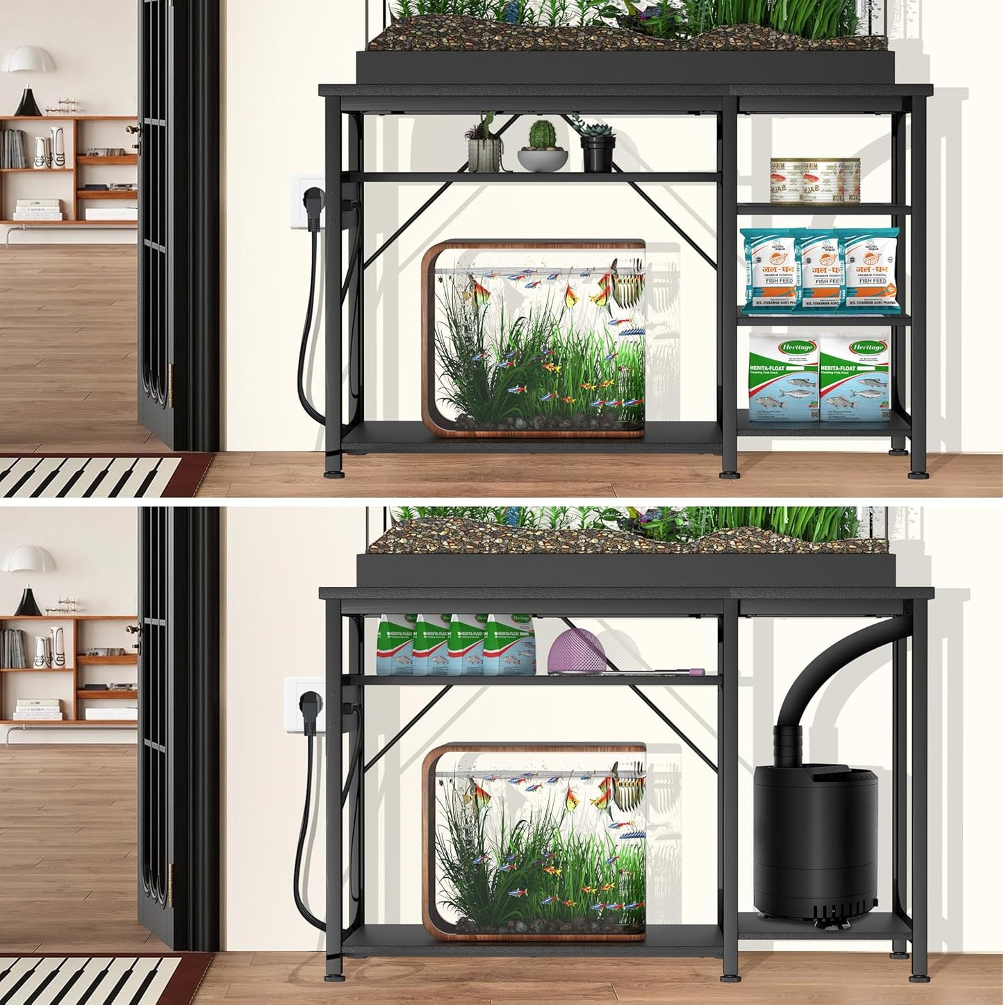 30-40 Gallon Aquarium Stand: Heavy Duty With Power Outlets and Cabinet for Tank Accessories Storage - Metal Frame, 1000LBS Capacity, Suitable for Fish & Reptile Terrariums