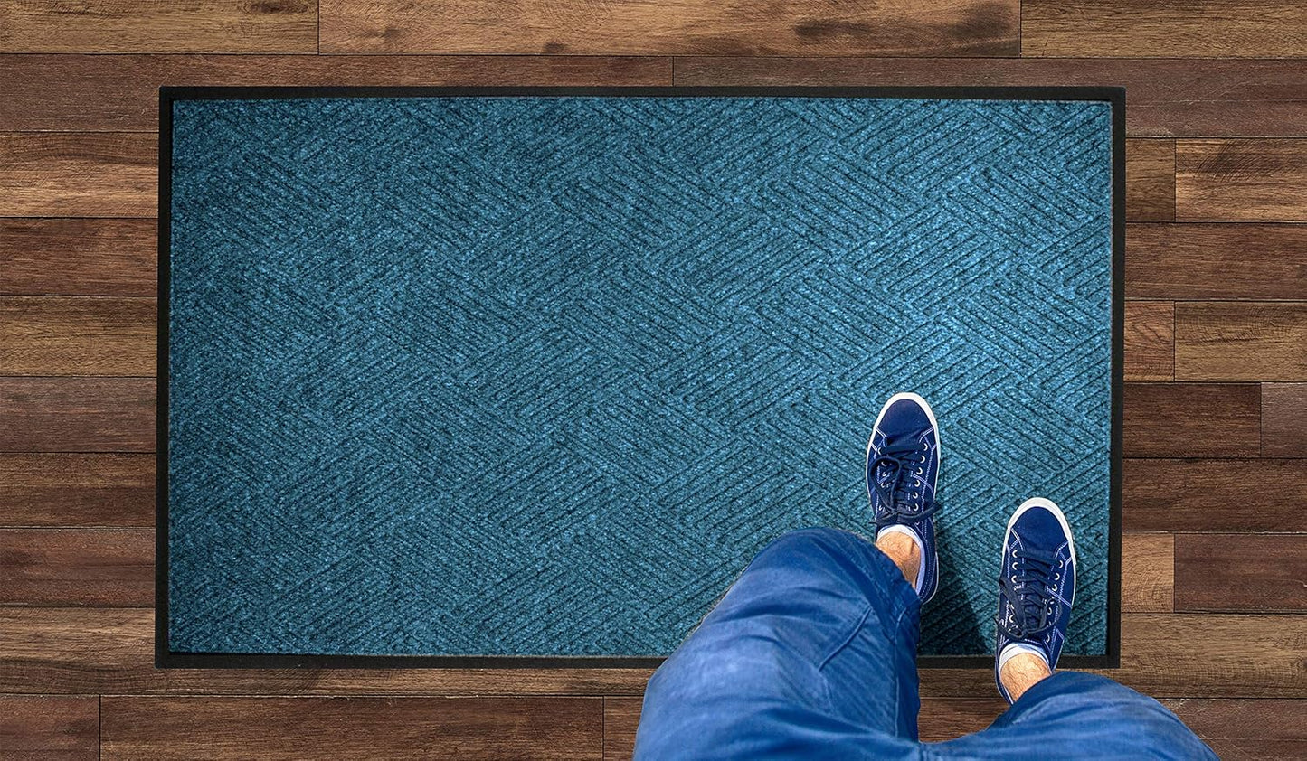 WaterHog Diamond | Commercial-Grade Entrance Mat with Rubber Border – Indoor/Outdoor, Quick Drying, Stain Resistant Door Mat (Medium Blue, 6' x 8')