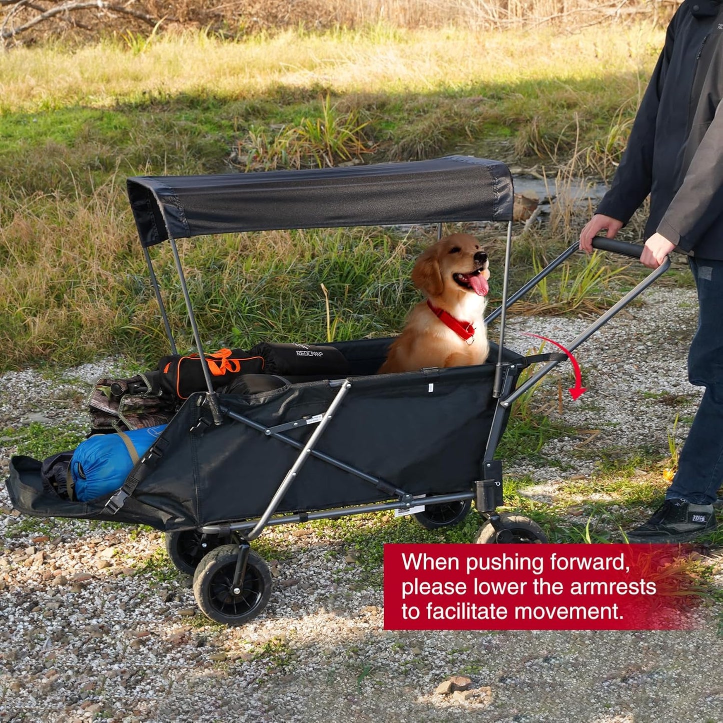 REDCAMP Folding Dog Wagon Cart with Removable Canopy Heavy Duty, 220L Large Collapsible Utility Cart Dog Stroller with Tailgate for Sports Shopping Pet, Black