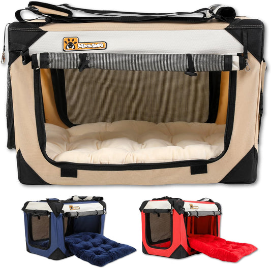 Extra Large Dog Cat Puppy Carrier 24"x16"x16" Foldable Soft Sided Travel Crate Portable Pet Kennel With Cushion Reduces Anxiety Saves Space Easy Vet Visits Secure Triple Entry Mesh Lightweight Durable