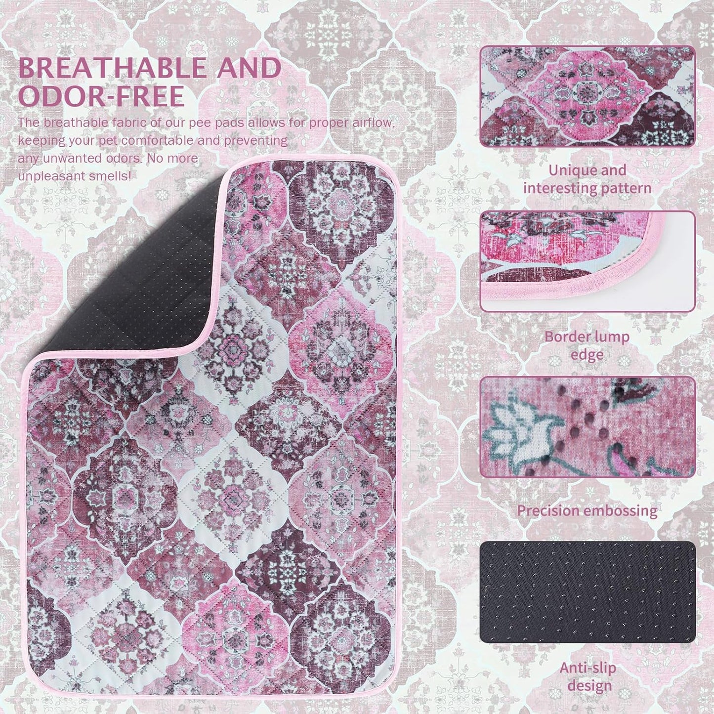 IEUUMLER Washable Pee Pads for Dogs, 1 Pack Reusable Pee Pads for Dogs Non-Slip Grip, Super Absorbent Waterproof Puppy Pads for Potty Training, Playpen, Crate, Whelping Box EU011 Pink, 71x71