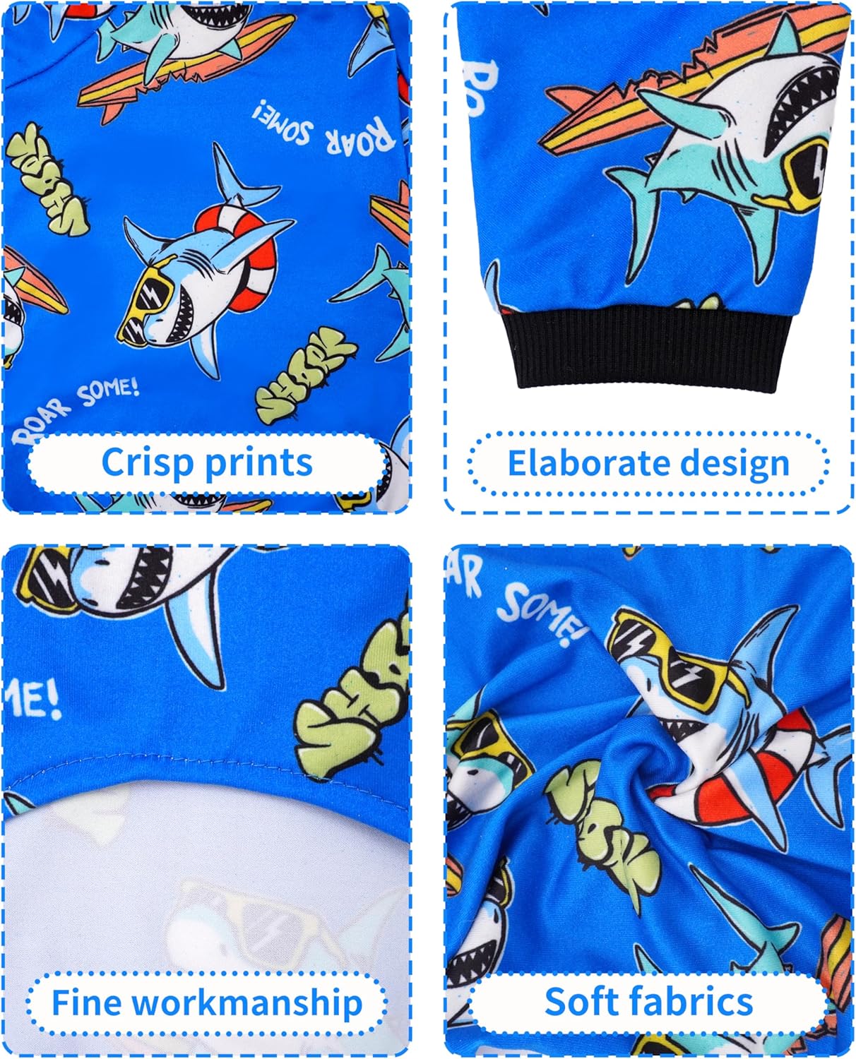 PET SHOW 4 Pack Small Dog Pajamas for Medium Dogs Boy Dinosaur Shark Soft Stretchy PJs Plaid Jumpsuit Puppy Cats Paw Onesies Outfits with Sleeve Pets Breathable Summer Clothes Costume L