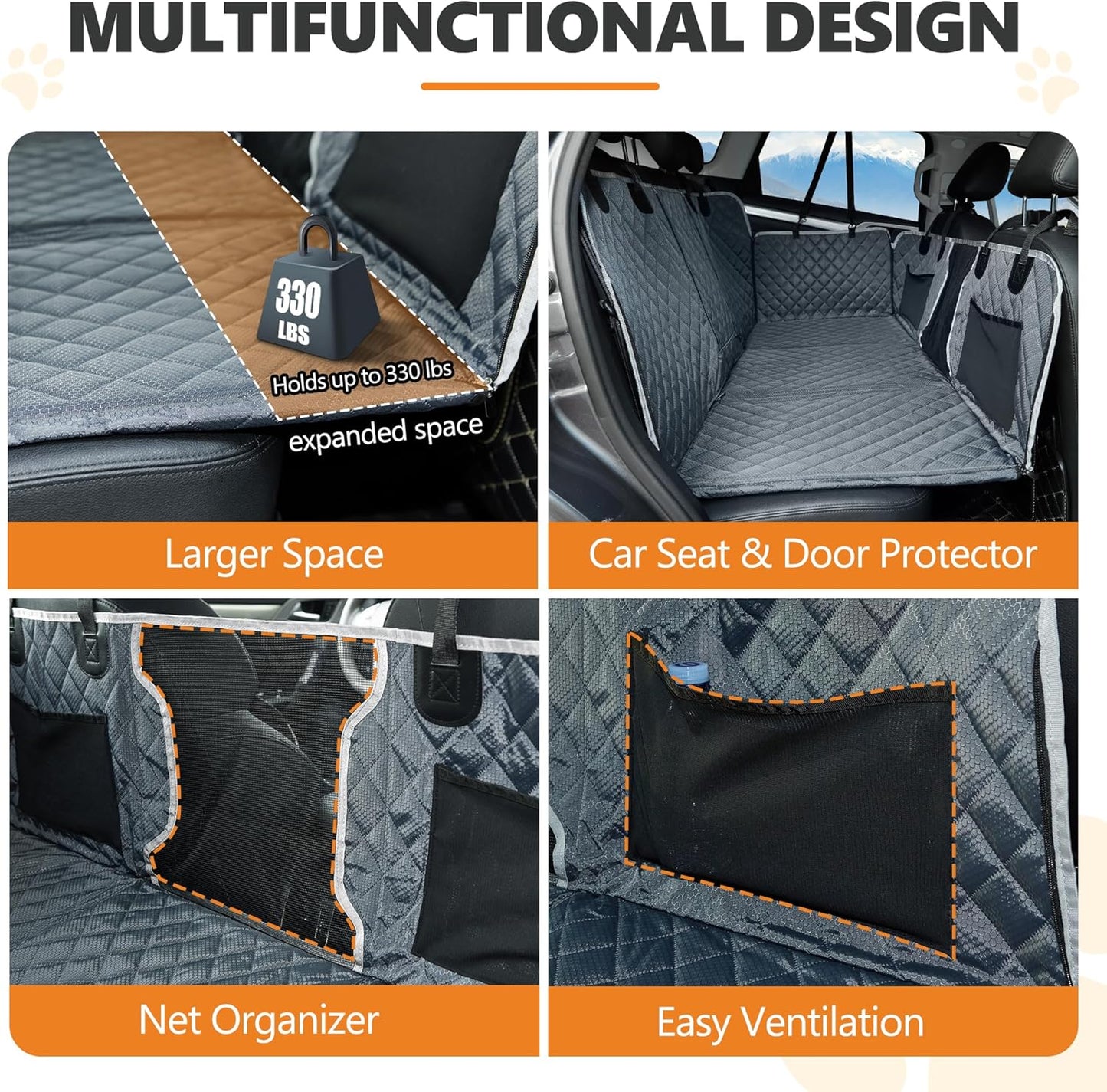 Back Seat Extender for Dog,Waterproof Hard Bottom Dog Car Seat Cover for Back Seat Protector,Foldable Camping Pet Hammock Bed,Easy Clean Travelling Accessories Car SUV Truck (Gray)