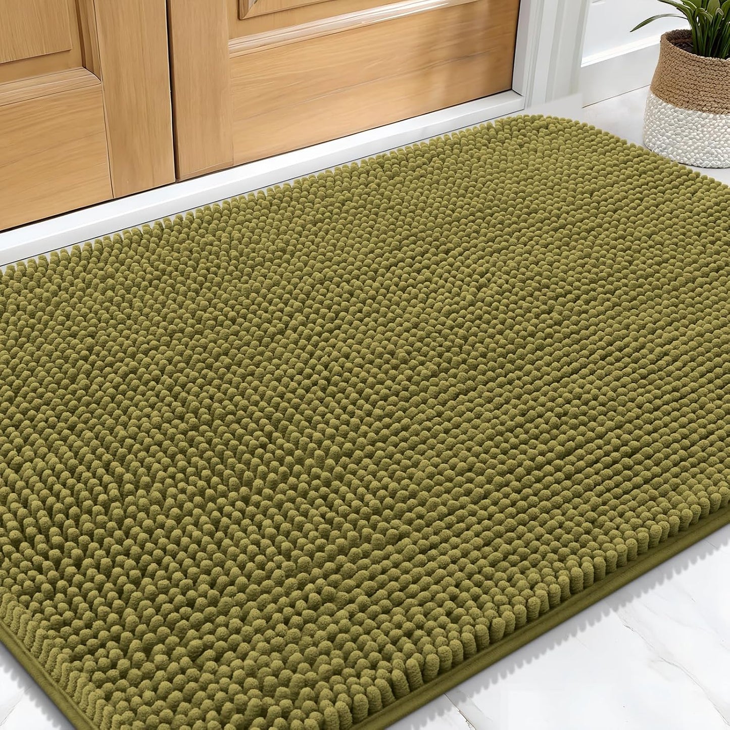 OLANLY Dog Door Mat for Muddy Paws 30x20, Absorbs Moisture and Dirt, Absorbent Non-Slip Washable Doormat, Quick Dry Chenille Mud Mat, Entry Indoor Entryway Carpet for Inside Floor, Willow Green