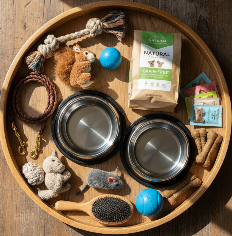 
circle photo of pet supplies, make a real photo